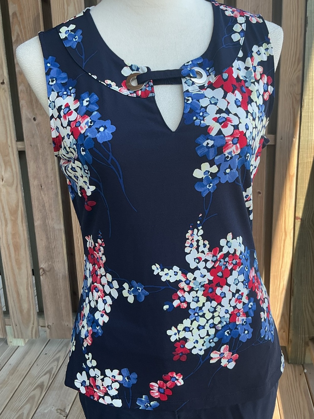 Tommy Hilfiger Navy Floral Keyhole Tank